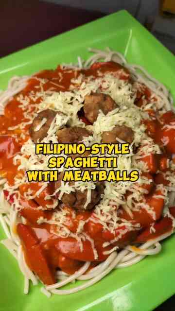 A homemade Filipino spaghetti recipe with meatballs