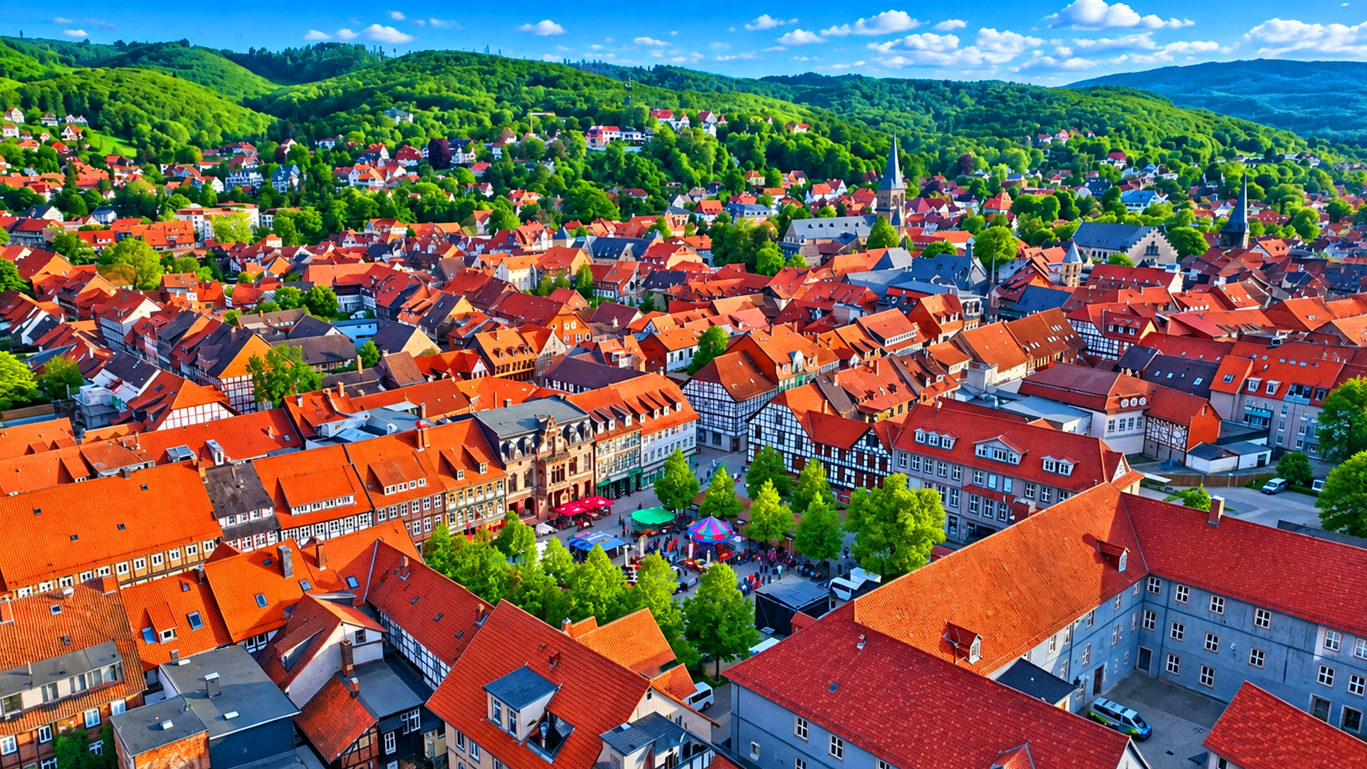 A German town filled with colorful half-timbered houses