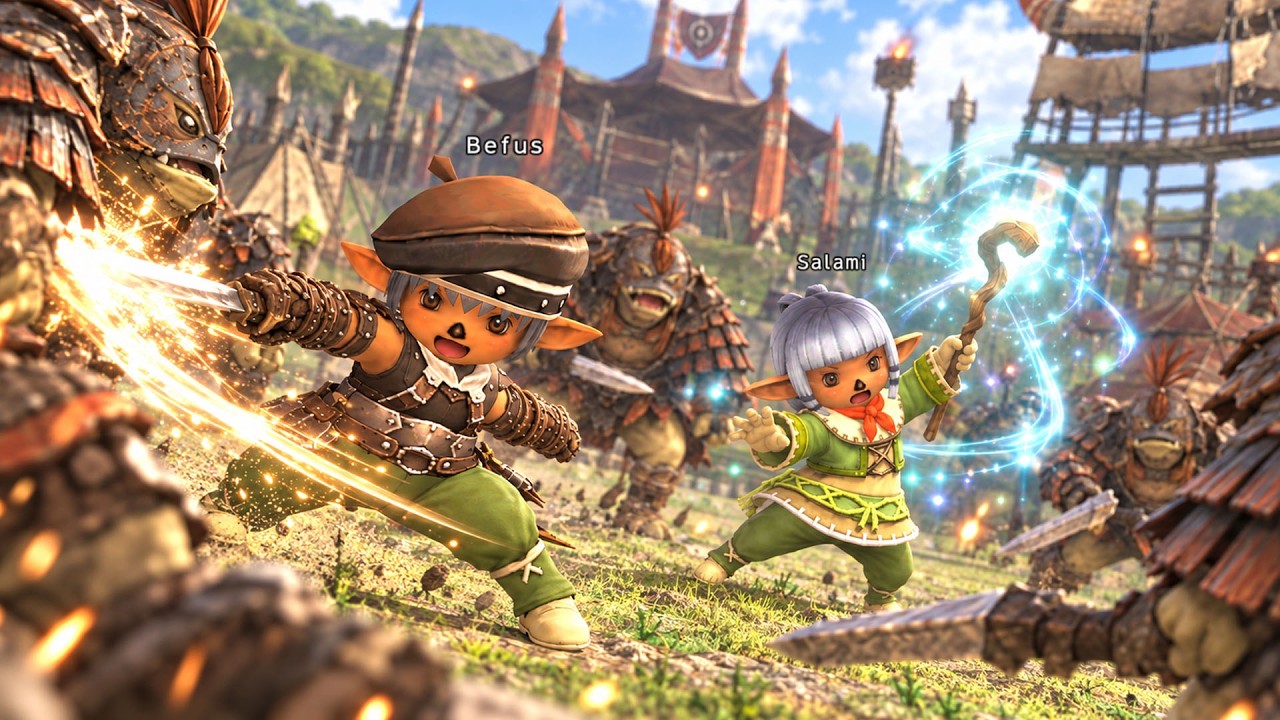 Befus and Salami face dragons in an intense FFXI adventure