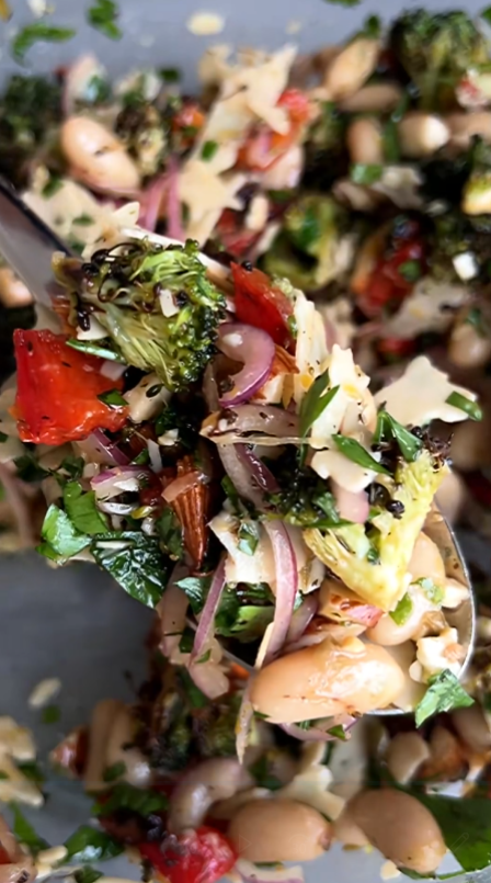 Roasted broccoli white bean parmesan salad recipe