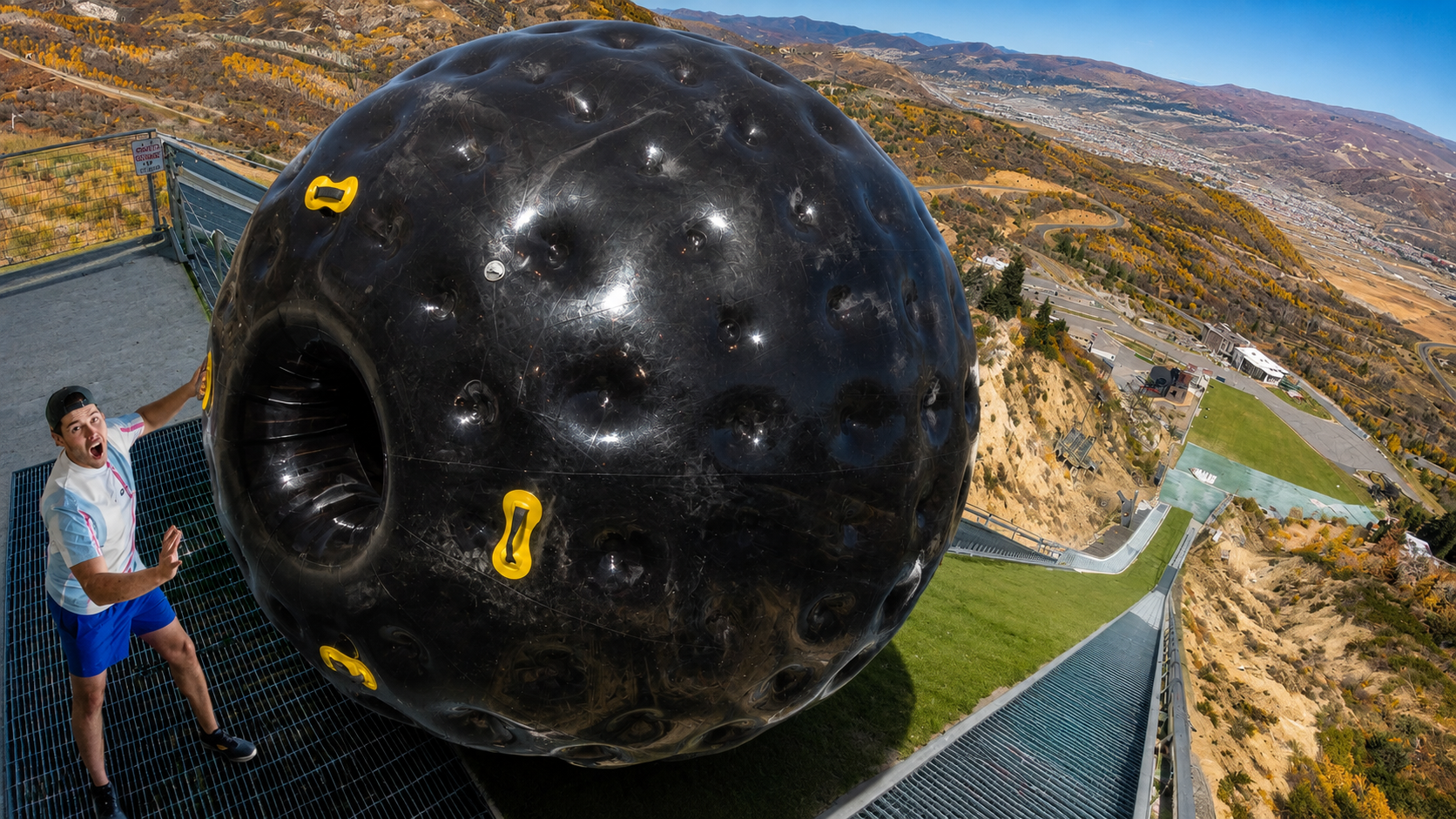 A giant ball rolls down a ski jump… see how this unusual experiment ...