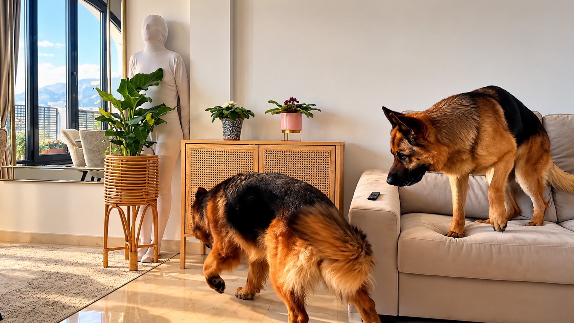 Hidden in plain sight leaves these German shepherds confused