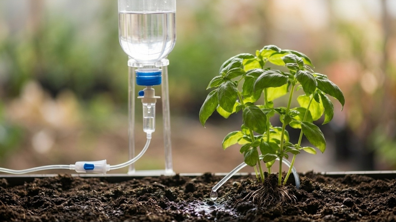 A simple bottle drip irrigation system for garden plants