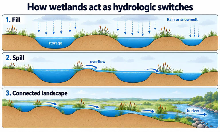 Why Great Plains rivers depend on wetlands as well as climate
