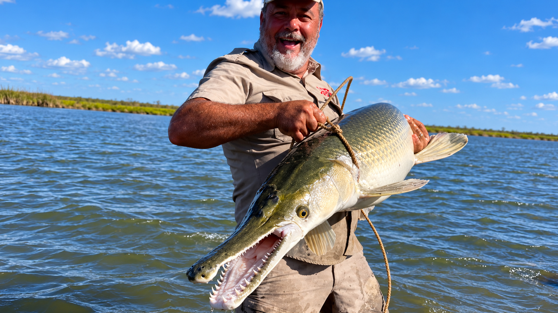 They catch a massive 6 foot gar with giant teeth