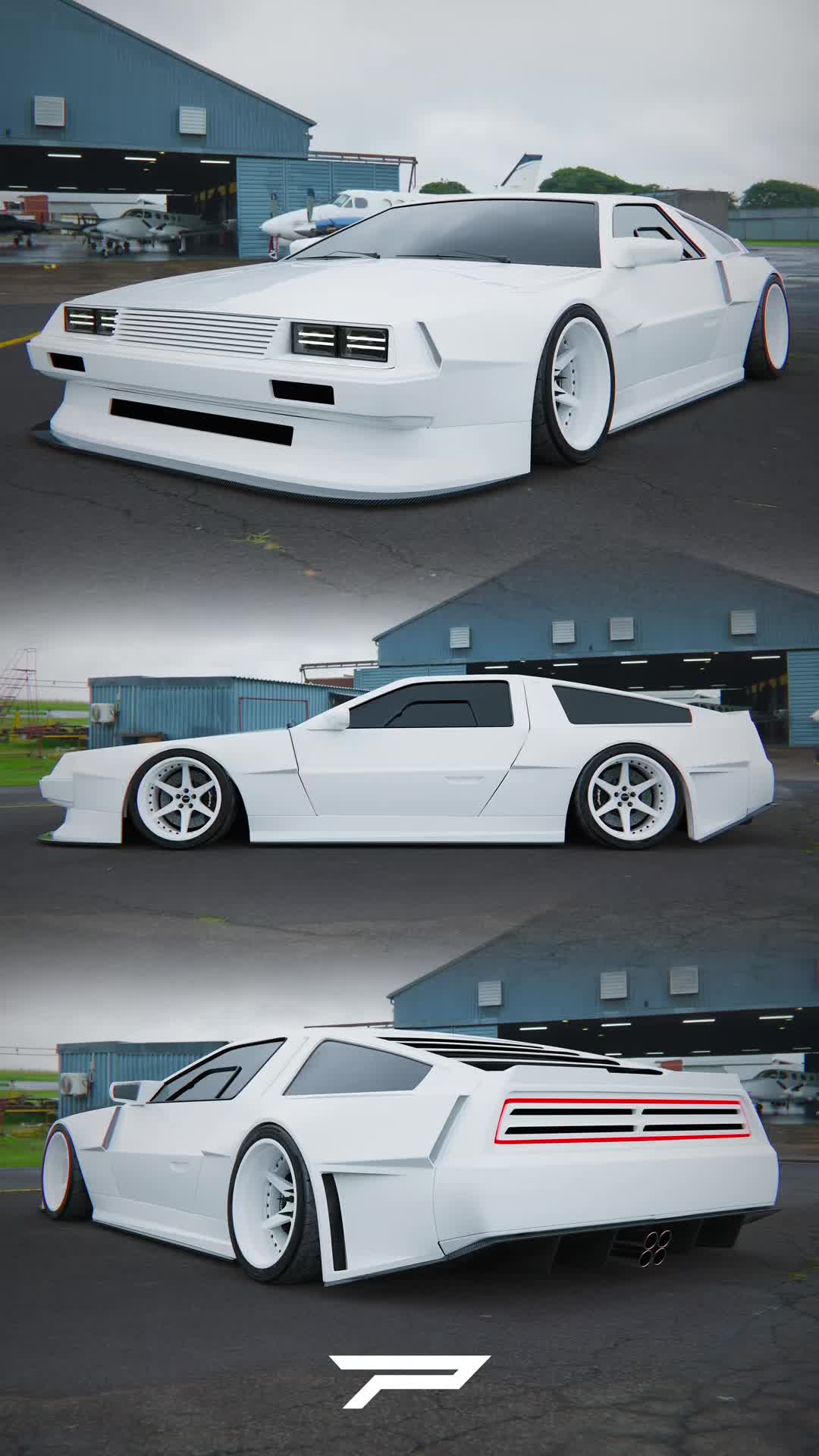 White widebody DeLorean with a custom 3D design