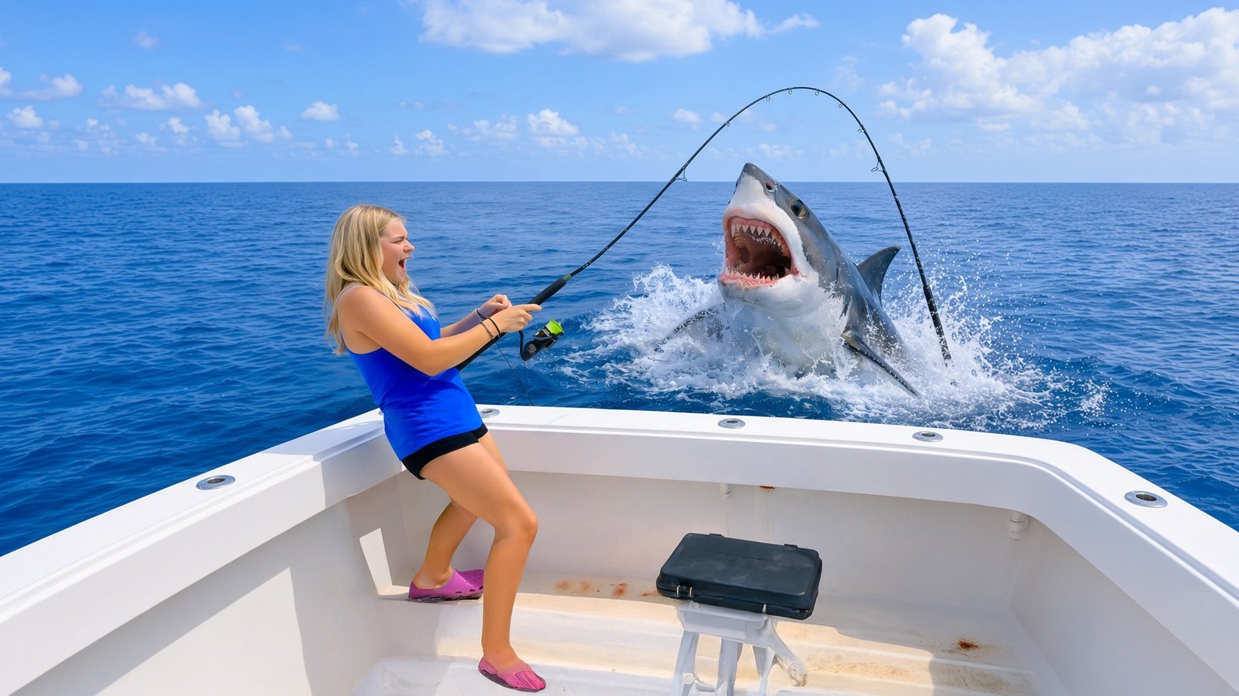Shark fishing on the open water