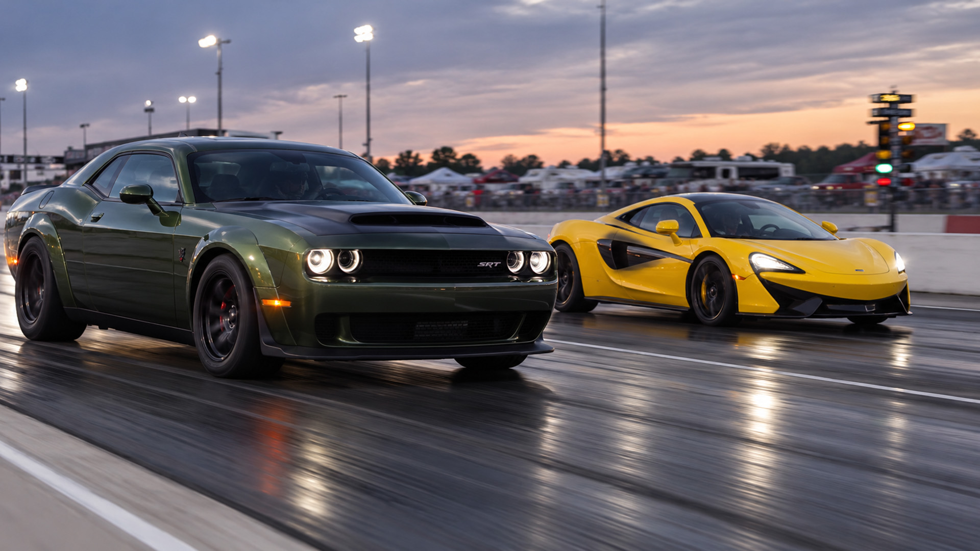 840HP Dodge Demon battles the lighter McLaren 570S in drag race