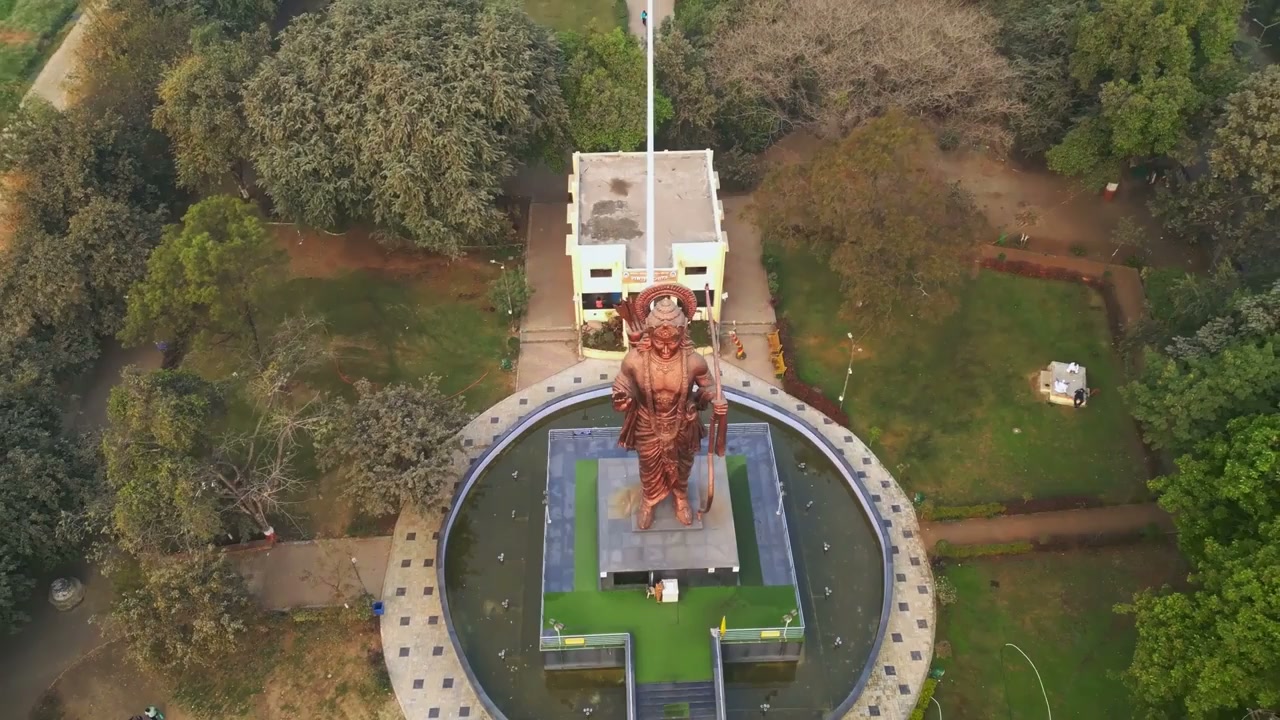 Lord Rama idol, Ayodhya, India: Drone views of a monumental Hindu statue