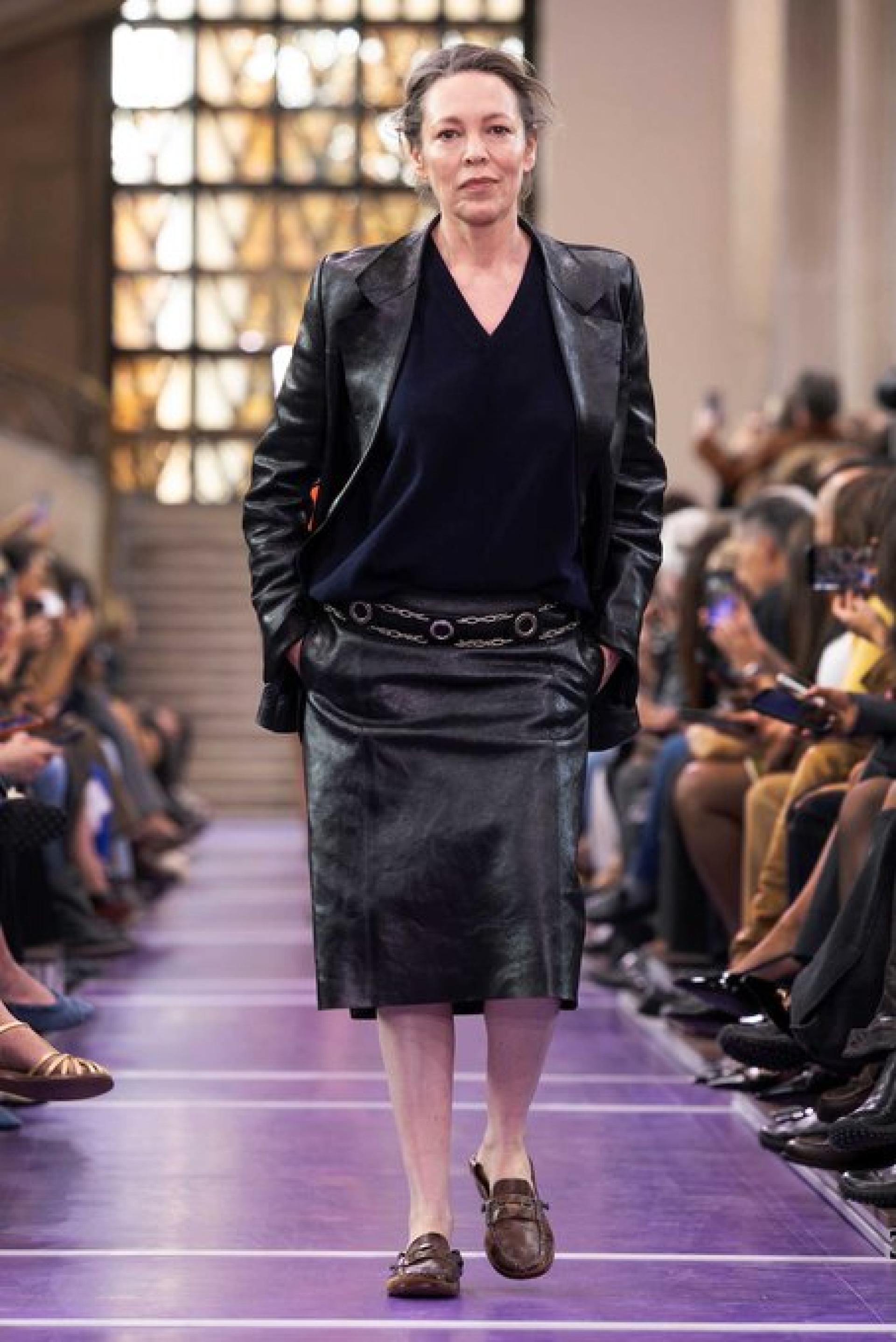 Olivia Colman surprises on Miu Miu runway with Gigi Hadid and Jamie Bell