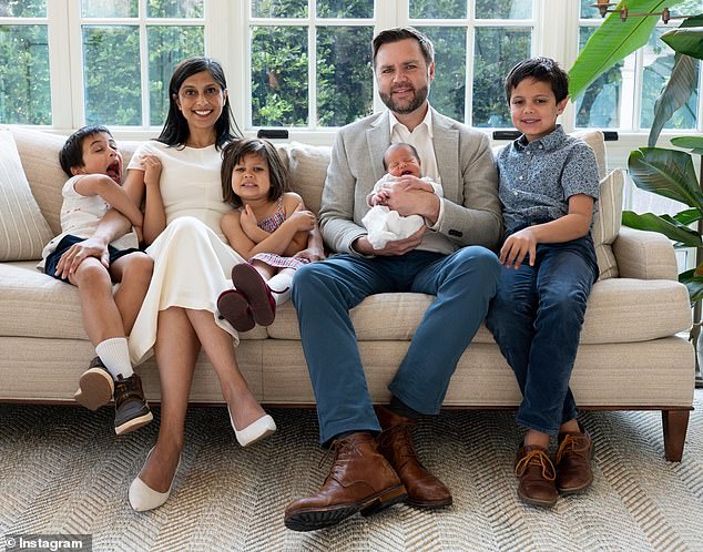 Usha Vance loses her balance while carrying newborn baby down steps of ...