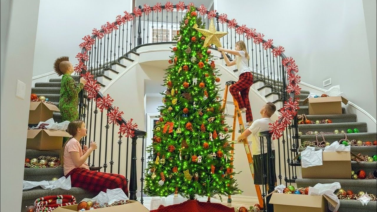 Setting up our giant Christmas tree!