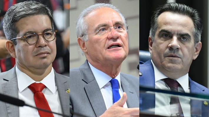 Randolfe Rodrigues, Renan Calheiros e Ciro Nogueira não foram reeleitos Foto: Andressa Anholete/Agência Senado e Carolina Curi/Agência Senado
