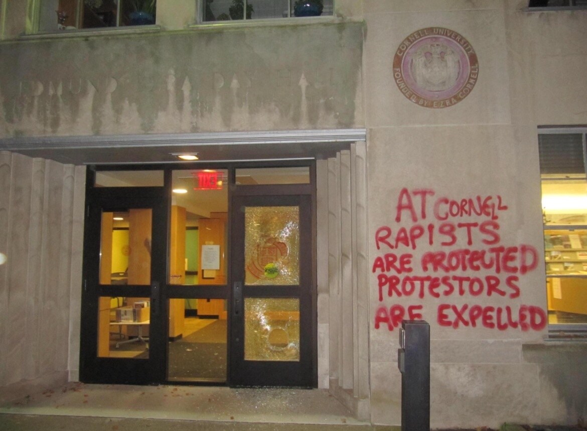 Cornell University protests escalate with spray paint and broken glass
