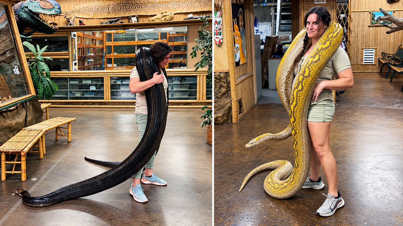 Moving these pythons reveals just how massive they are