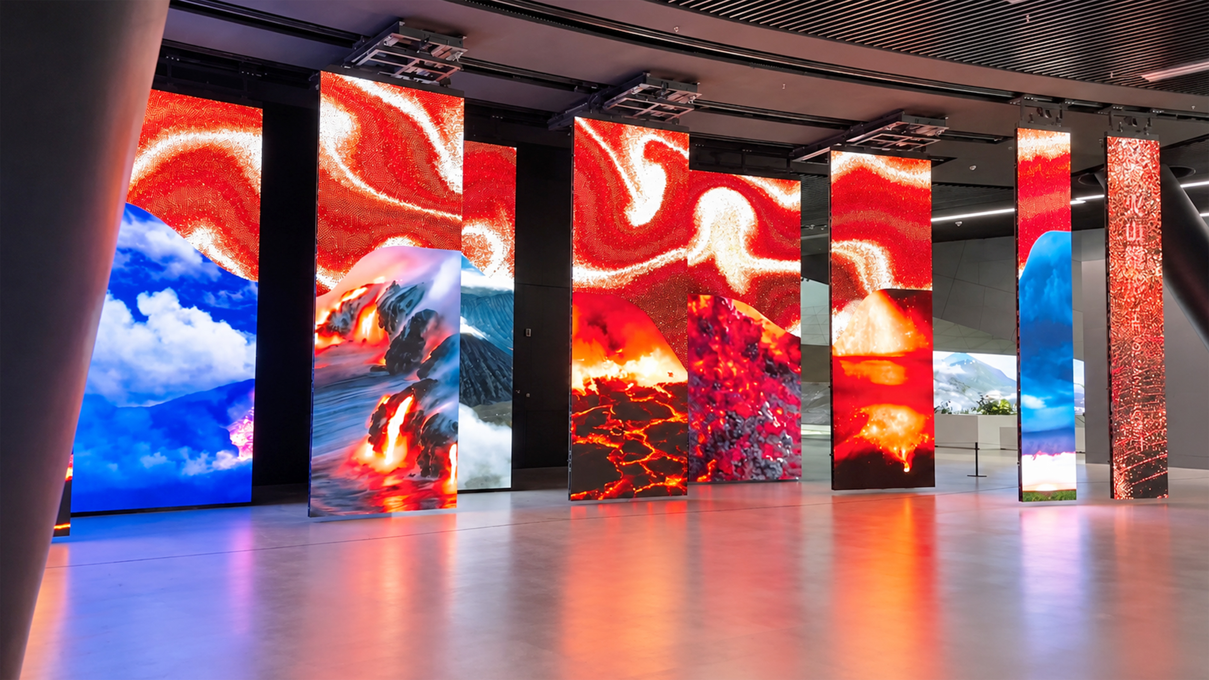 Giant screens bring fiery volcano scenes indoors in China