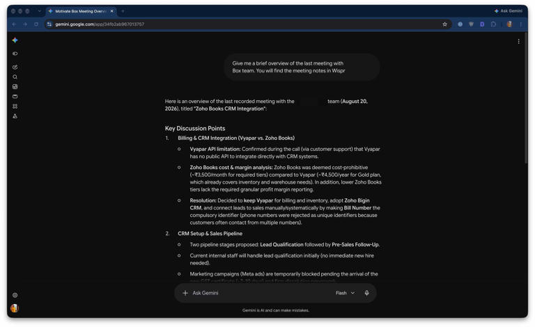 I linked my work tools to Gemini; I barely open Wispr Flow anymore