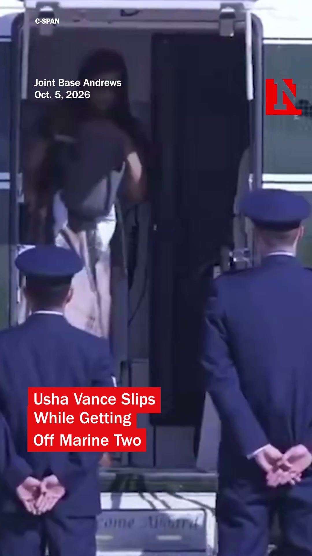 Second Lady Usha Vance slips while carrying infant son