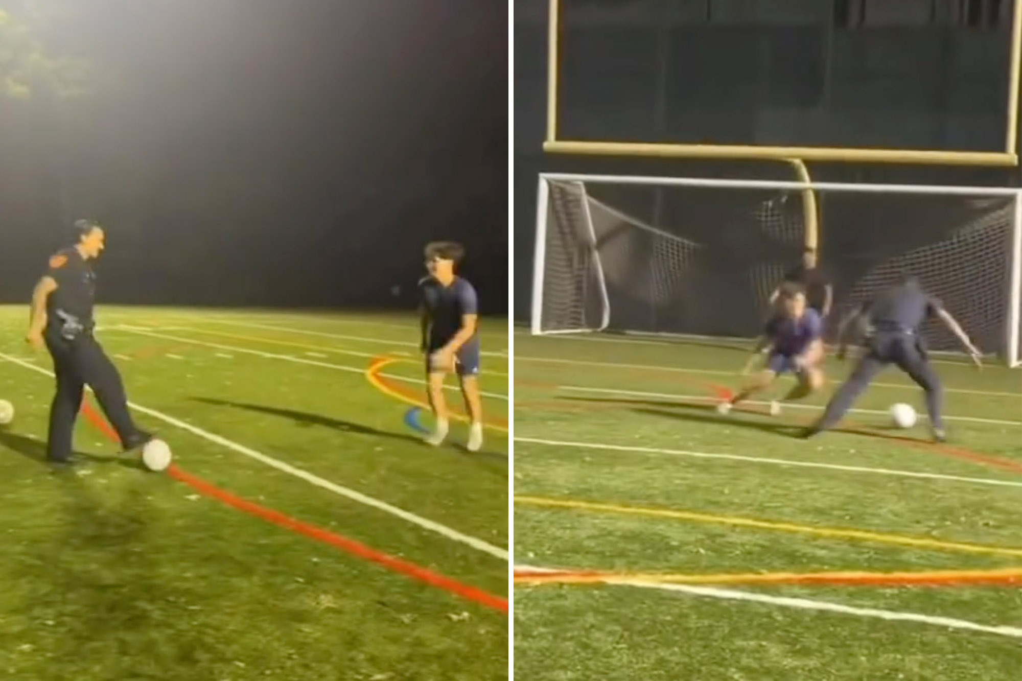 Viral video shows Long Island cop school kids in soccer while wearing ...