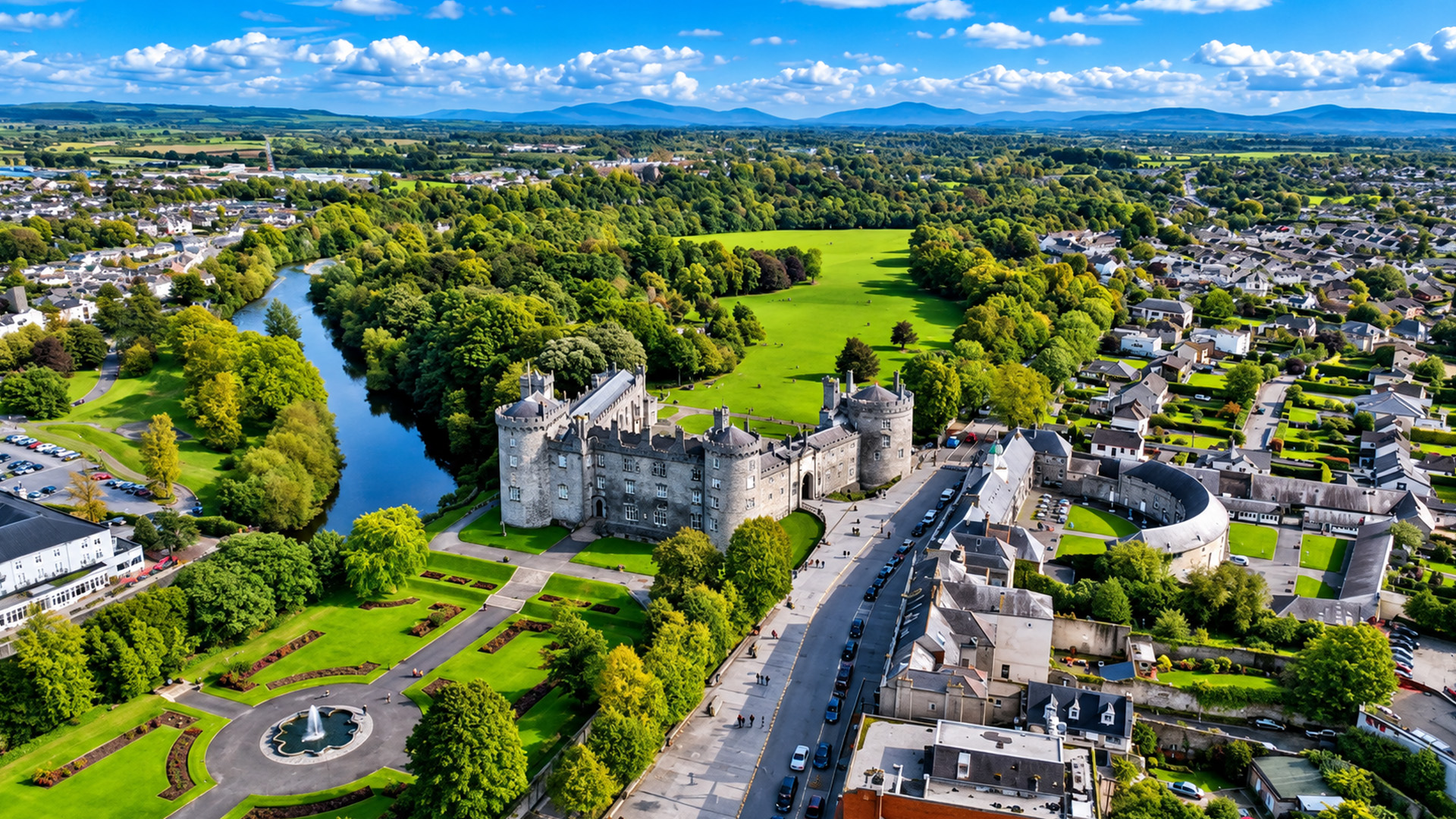 Kilkenny Castle rising above its vast gardens