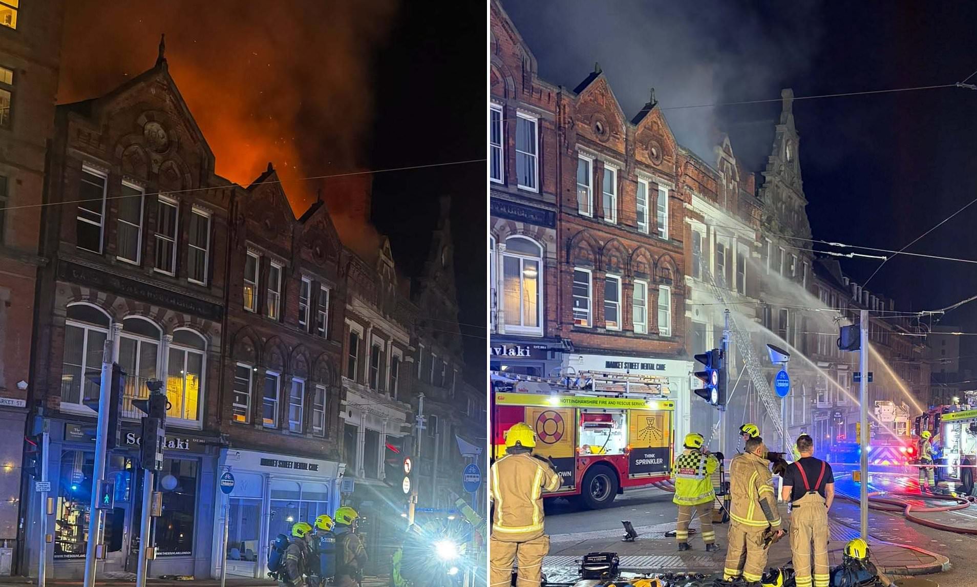 Fire rips through building in Nottingham city centre: Two boys arrested ...