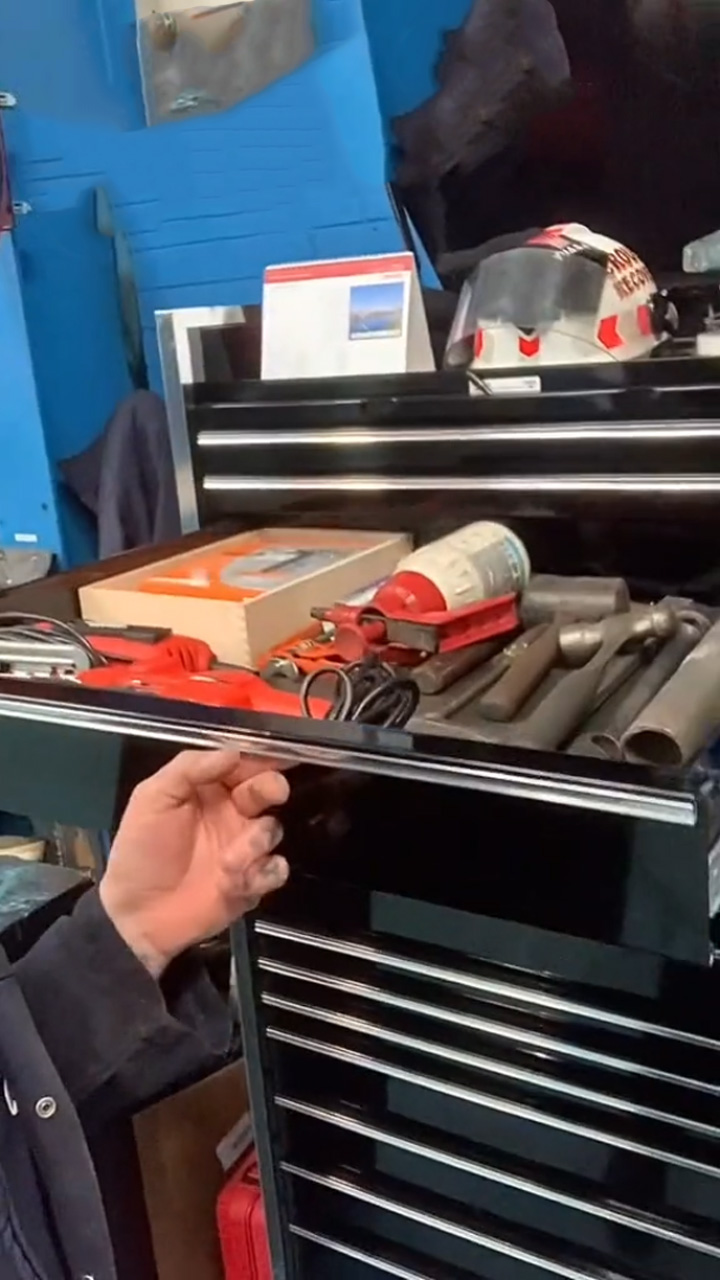 Inside a professional mechanic tool chest setup
