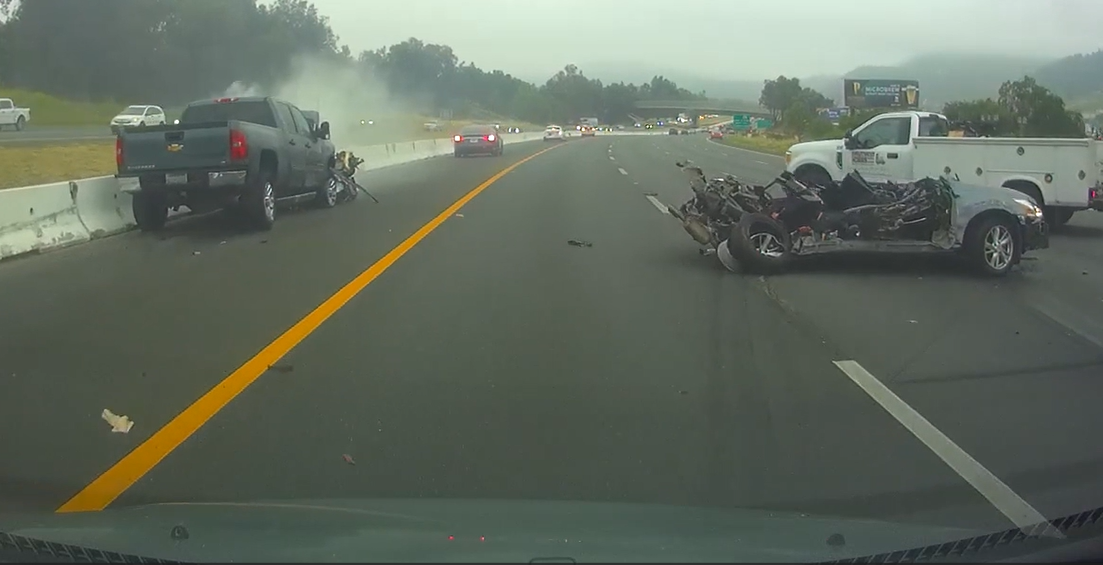 Watch a speeding pickup tear through morning traffic... then six ...
