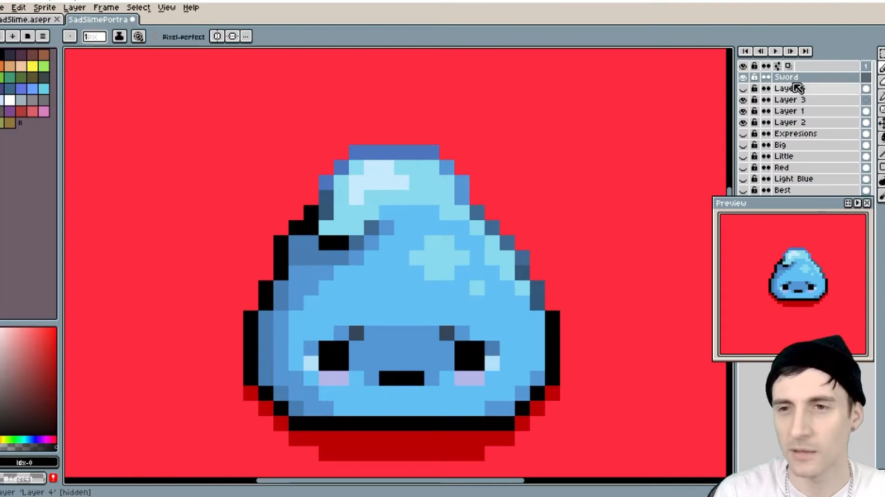 Designing a sad slime in pixel art