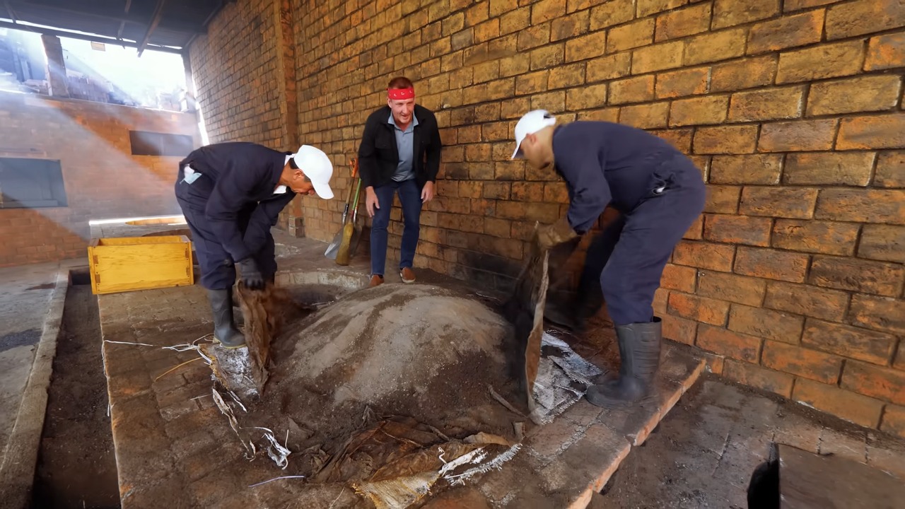 They buried the meat underground... this is how they cook the meat