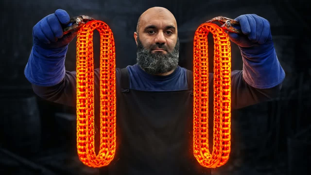 He packed car chains into a steel box - then crushed them into one ...