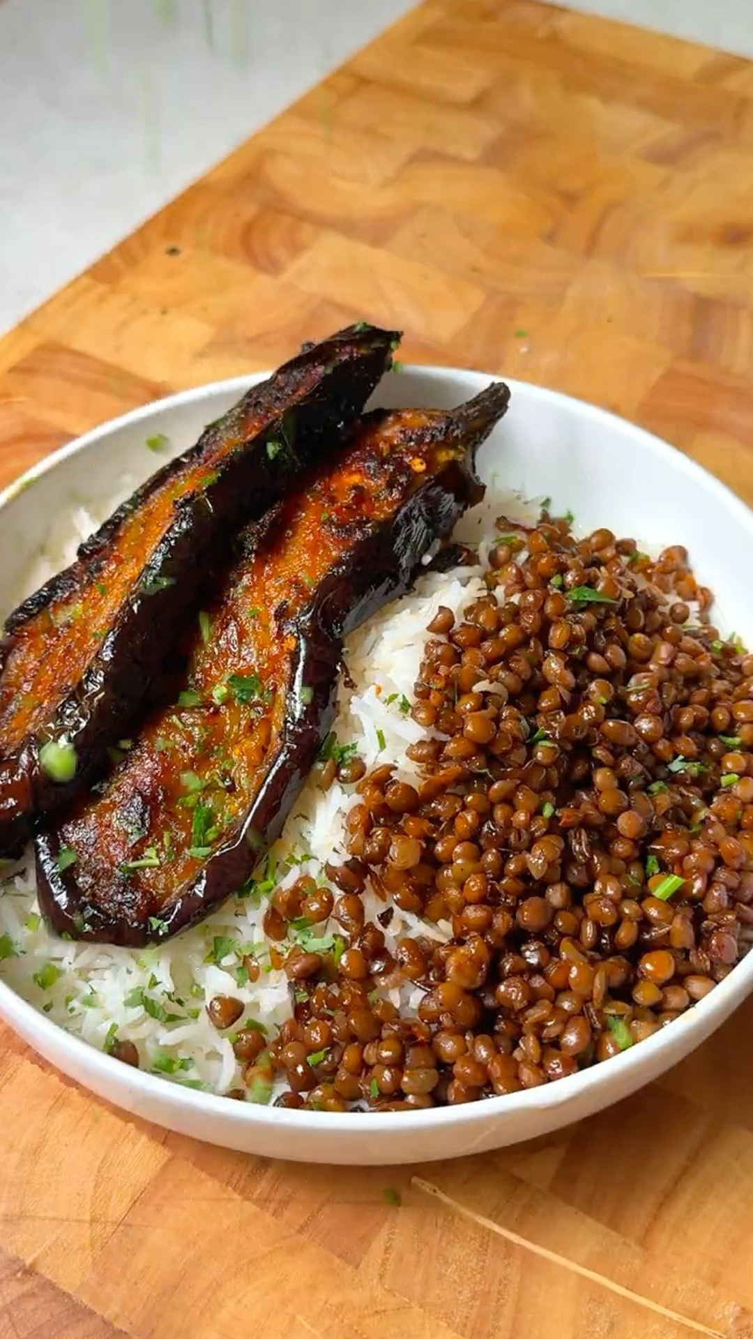 Roasted garlic cloves mashed onto eggplant
