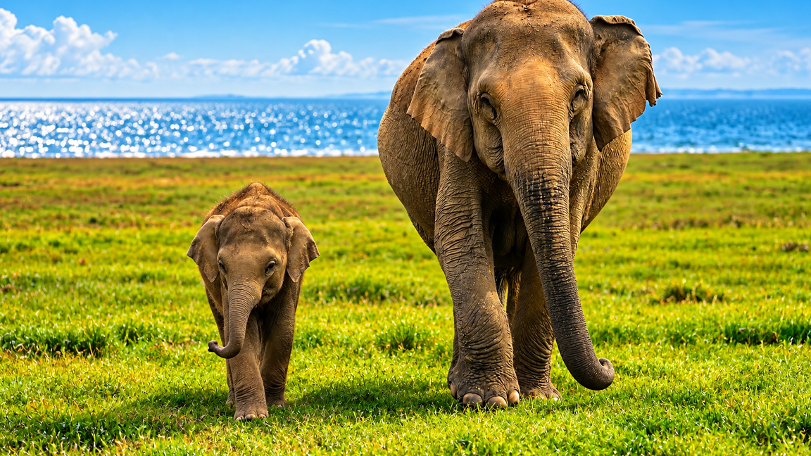 Gentle journey between an elephant mother and calf
