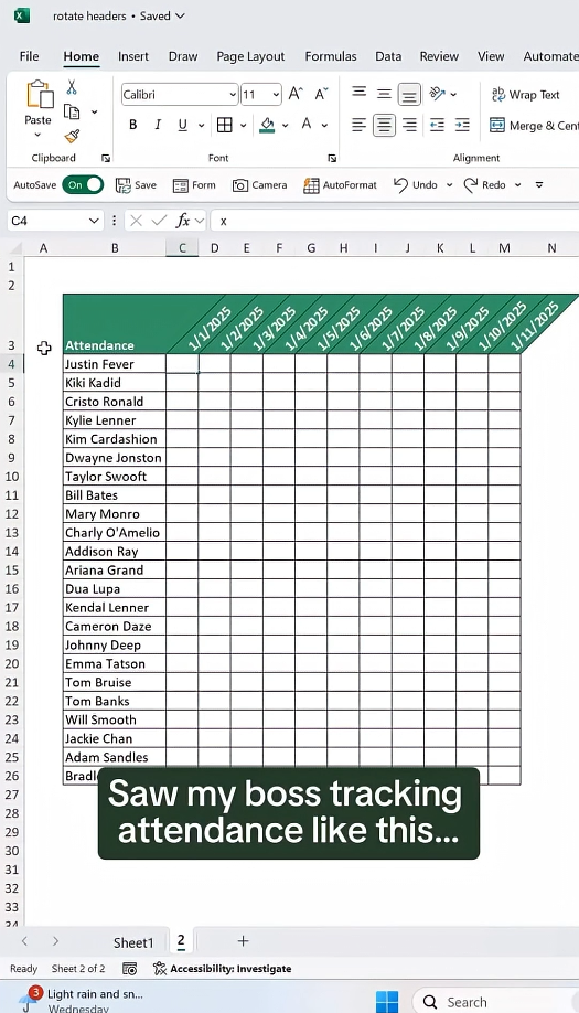 Building a simple attendance tracker in Excel