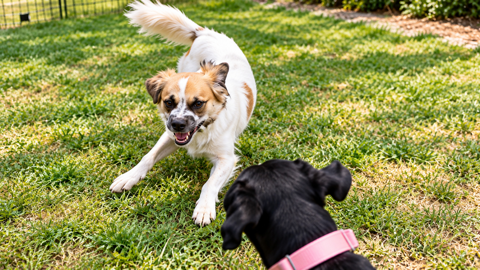 Golden retriever meets a defensive rescue dog