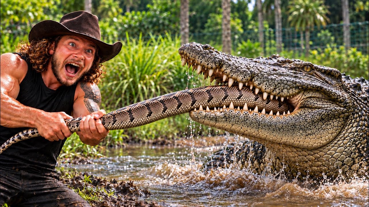 Crocodiles eat big python!