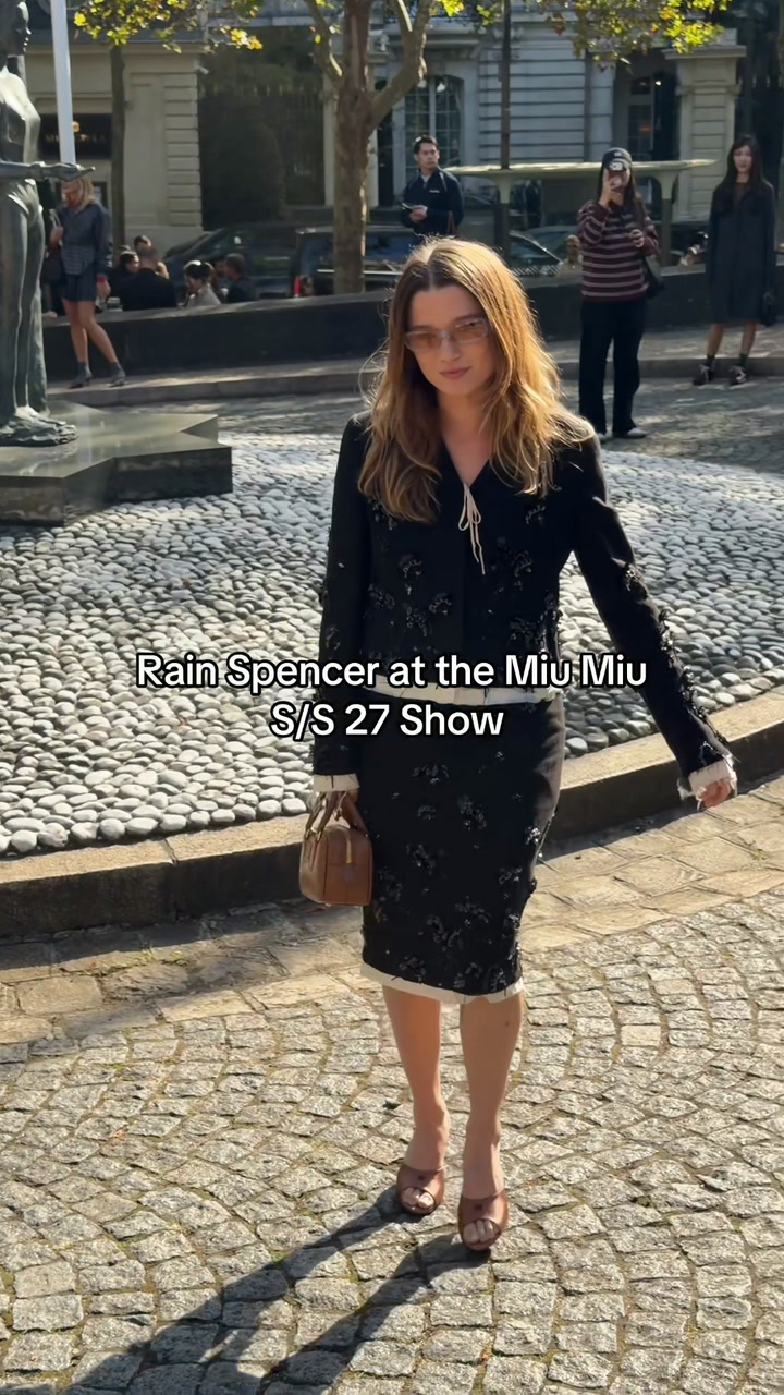 Rain Spencer's chic look at the Miu Miu S/S 27 show