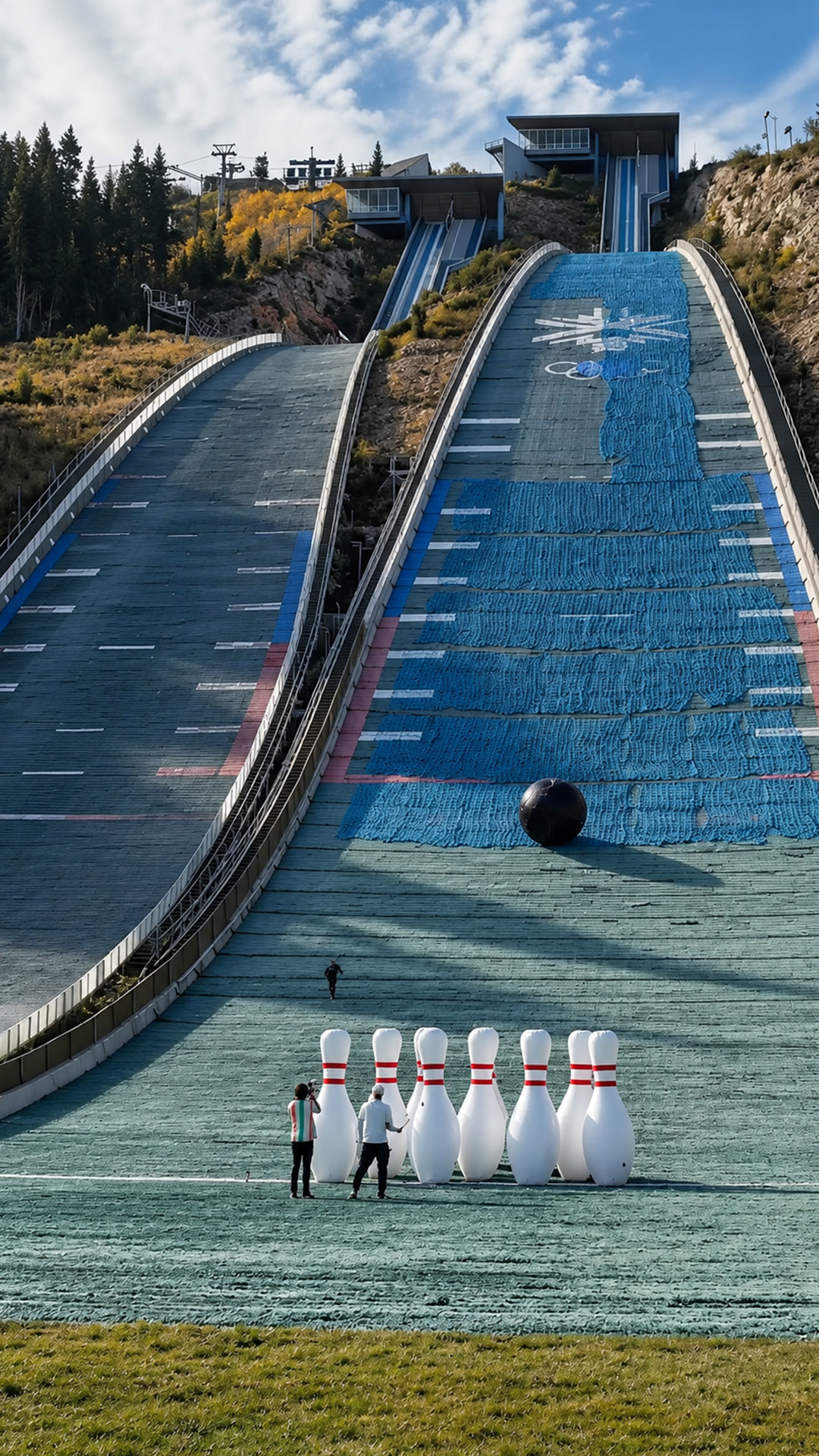 Will the giant ball knock down every pin?