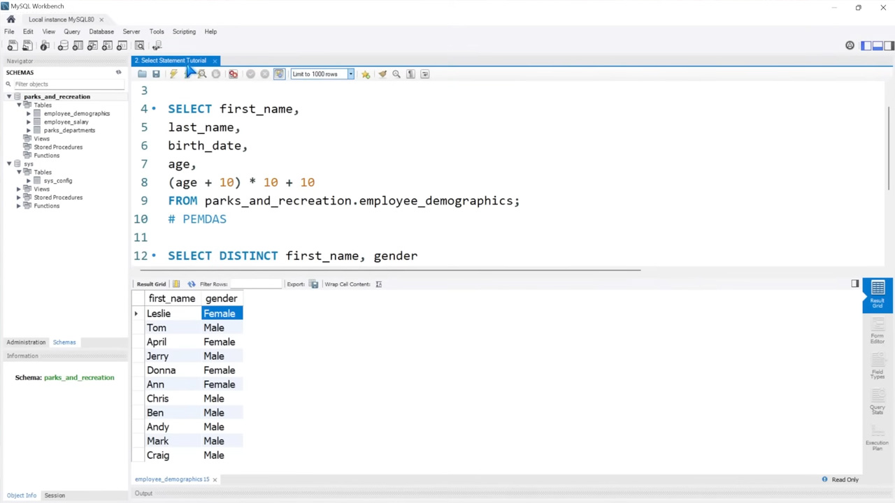 MySQL SELECT statement: Columns, DISTINCT, and calculations beginner ...