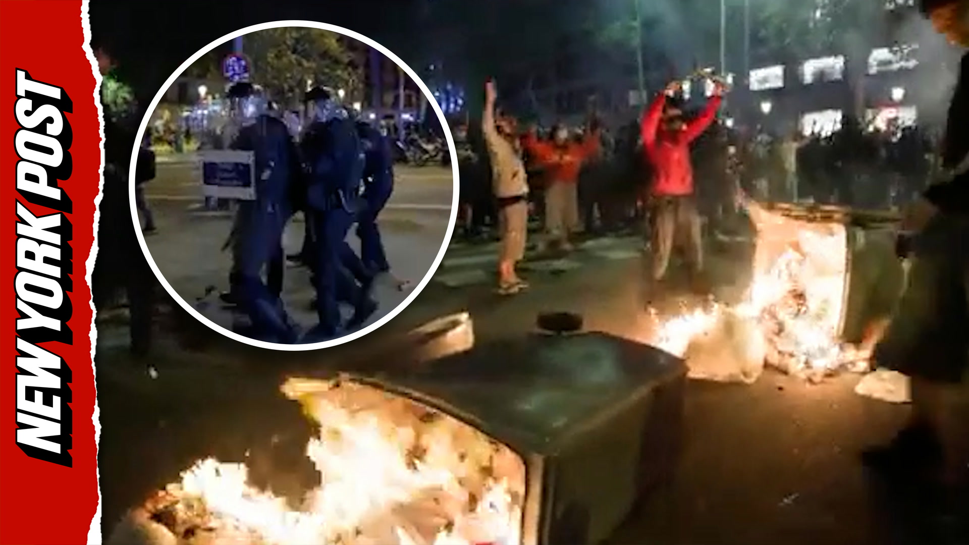 Tens of thousands of Barcelona protesters set streets ablaze amid ...