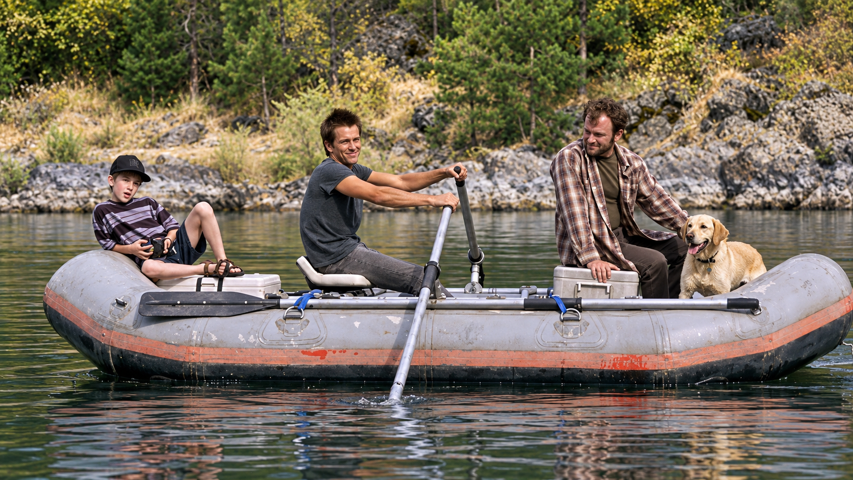 Wade shows his hidden gun to Roarke in The River Wild (1994)