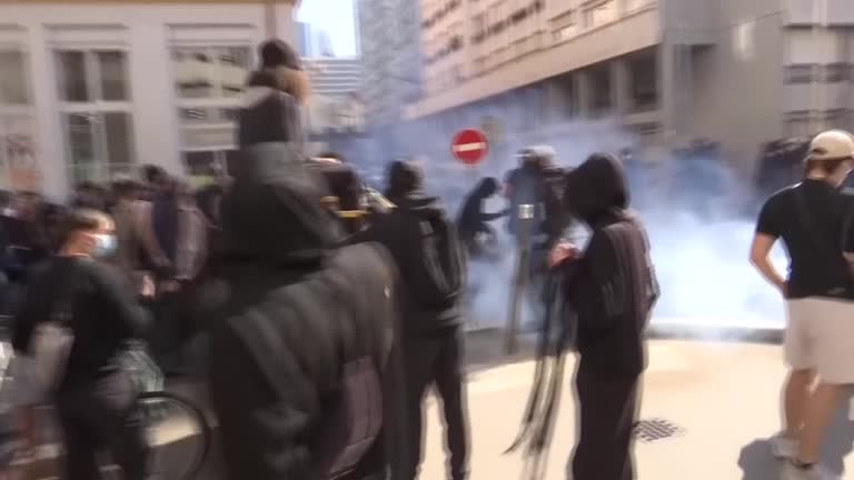 Fire and tear gas during French high school protests