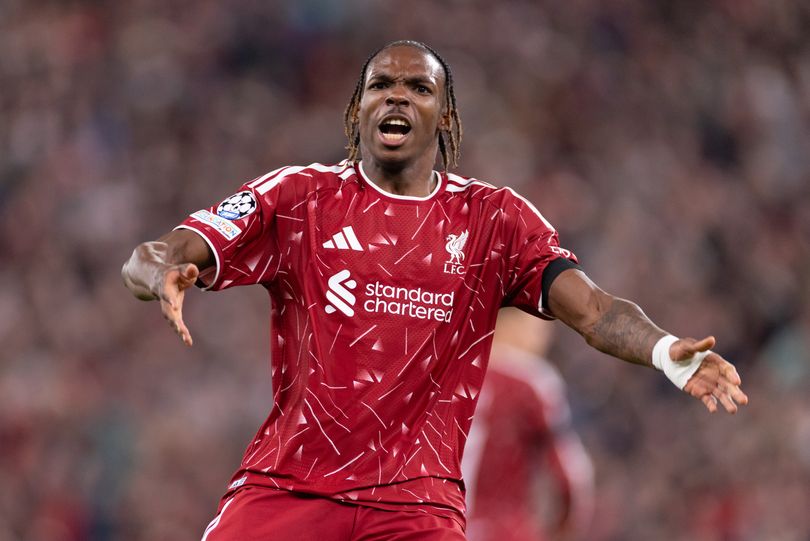 Jeremy Jacquet of Liverpool celebrates during the UEFA Champions League 2026/27 League Phase MD1 match between Liverpool FC and Atletico de Madrid