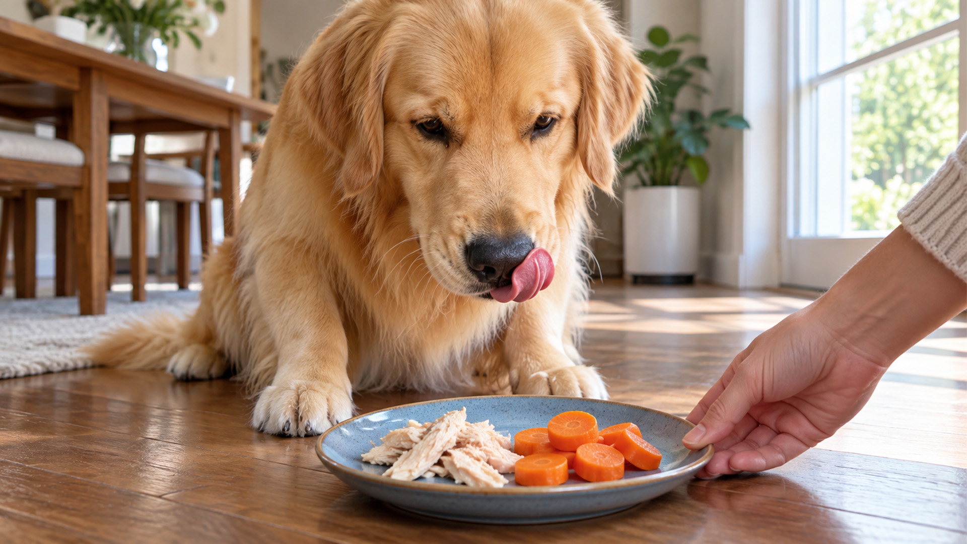 Golden retriever tries healthy food