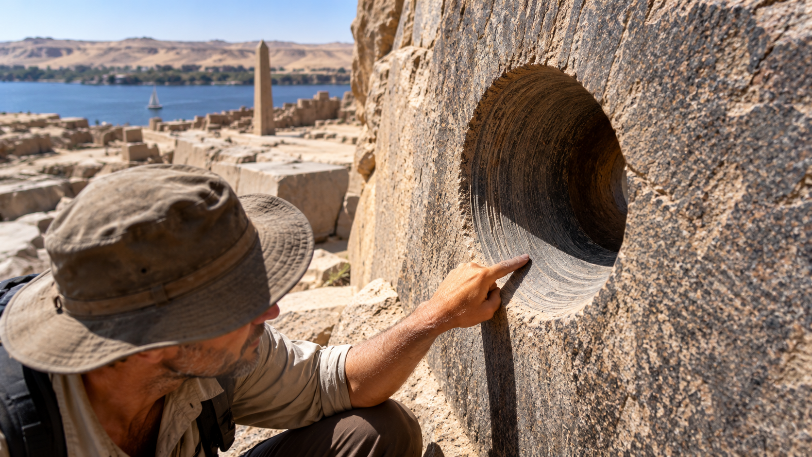 They examined the narrow holes at Aswan… then found cutting marks ...