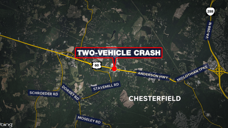 Man flown to hospital after two-vehicle crash in Powhatan