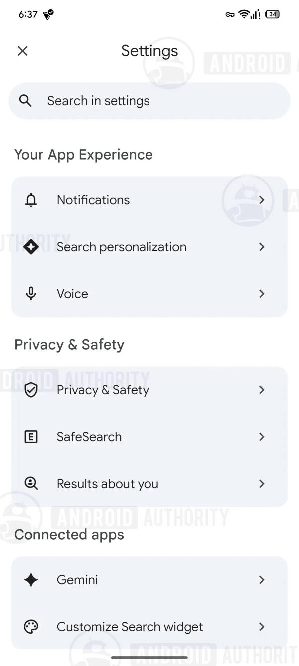 The Google app's upcoming settings menu has a card-style redesign