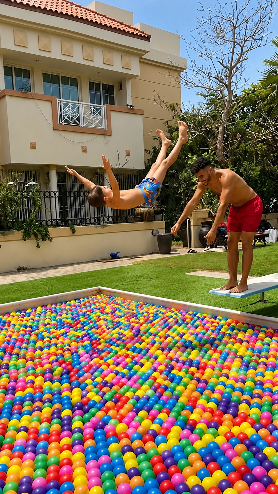 WWE inspired pool wrestling challenge with dad and kids