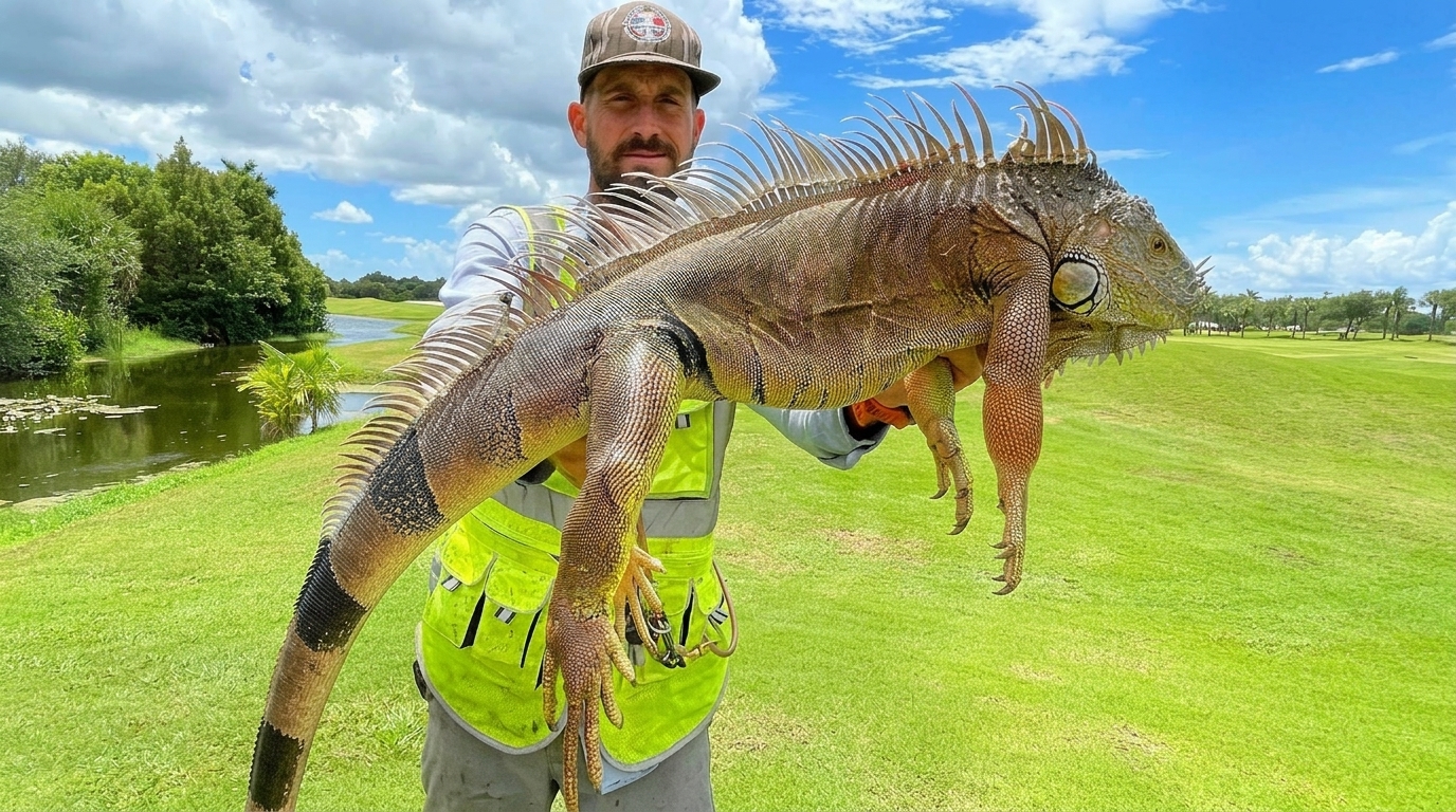 Local golf course shut down because of a monster iguana invasion