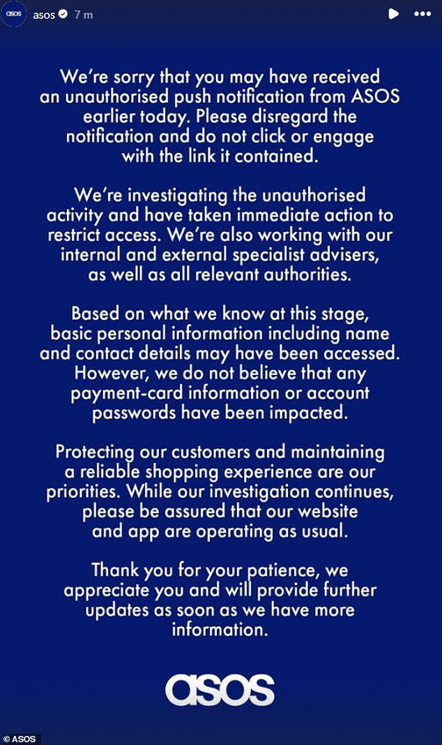 Asos confirms hackers may have accessed customer's 'basic personal ...