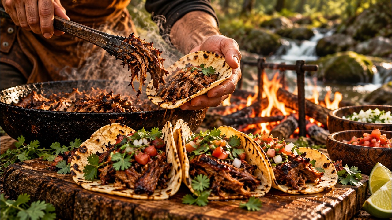 Bushcraft tacos: fire, smoke, ASMR 🌲🌮